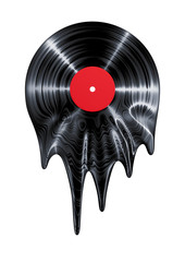 Sticker - Melting vinyl record / 3D render of vinyl record melting