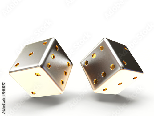 Tapeta ścienna na wymiar Silver dice cubes isolated on white background