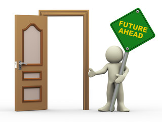 Wall Mural - 3d man, open door and future ahead sign