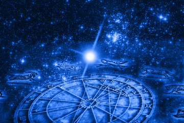 Wall Mural - astrology concept with a horoscope and signs of zodiac