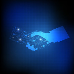 Fototapete - Vector : Abstract circle and network on hand shaking on blue bac