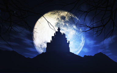 Wall Mural - 3d spooky castle against a moonlit sky