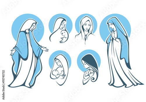 Fotografía vector illustrations of praying virgin Mary..