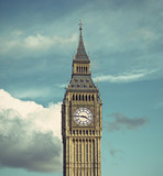 Fototapeta Big Ben - Palace of Westminster (Houses of Parliament) Elizabeth Tower (Big Ben clock tower), vintage style, London, United Kingdom
