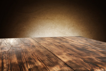 wooden desk and wall of brown color 