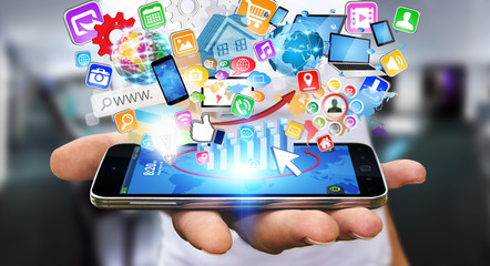 Businessman using modern mobile phone