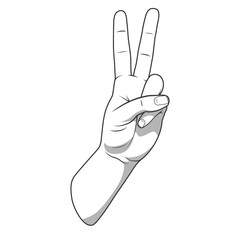 Palm hand number two gesture vector illustration