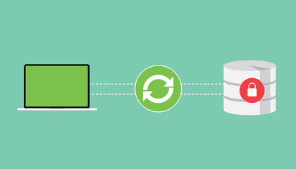 Fototapete - data sync synchronized database multi platform computer pc
