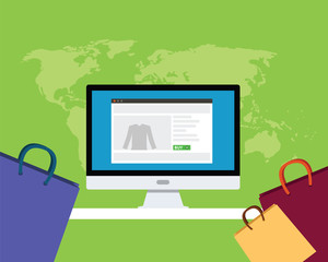 Poster - online e-commerce concept computer shop shopping bag