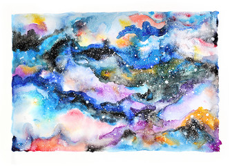 Wall Mural - watercolor galaxy illustration.