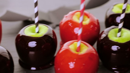 Wall Mural - Handmade red candy apples for Halloween