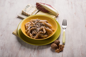 Canvas Print - pasta with red chicory gongorzola and walnuts