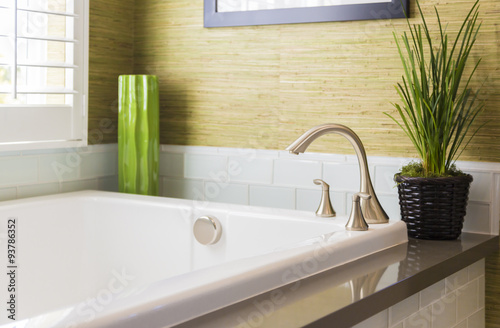 Valokuva New Modern Bathtub, Faucet and Subway Tiles