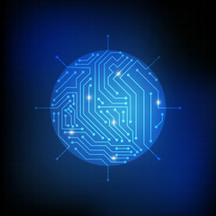 Wall Mural - Vector : Circle chip and electronic circuit on blue background