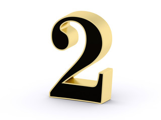 Number 2 in 3D golden-black letter