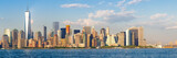Fototapeta Miasta - High resolution panoramic view of the downtown New York City skyline seen from the ocean