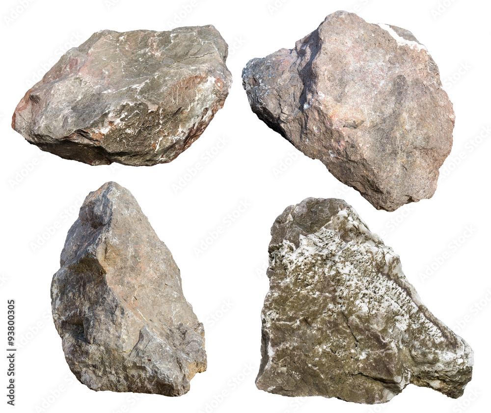 big granite rock stone isolated on white - obrazy, fototapety, plakaty 