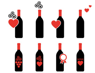 set of wine bottle with design element