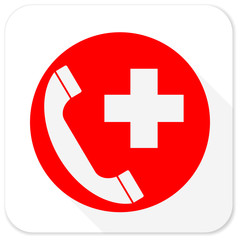 Aufkleber - emergency call red flat icon with long shadow on white background