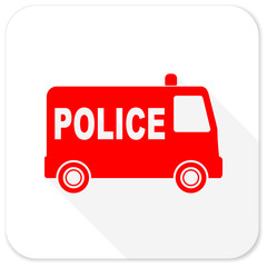 Poster - police red flat icon with long shadow on white background