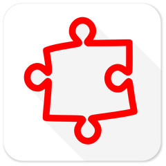 Poster - puzzle red flat icon with long shadow on white background