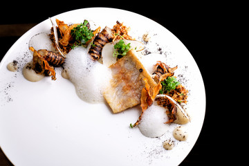 Wall Mural - Haute cuisine, white fish fillet with sweet potato