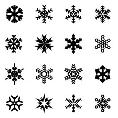 Wall Mural - vector black snowflake icon set