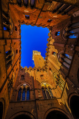 Sticker - Siena - view of famous Torre del Mangia at Palazzo Pubblico in Siena, Tuscany, Italy