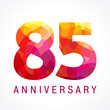 85 anniversary red colored logo. The bright faceted logotype of 85th birthday made in the shades of red. 