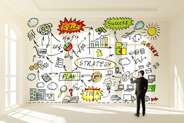 Poster - Businessman draws concept of business strategy