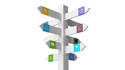 Wall Mural - Signpost with apps, isolated on white background.