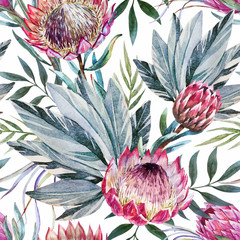 Wall Mural - Vector tropical protea pattern