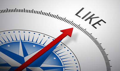 Poster - 3D rendering of a compass with a Like icon.
