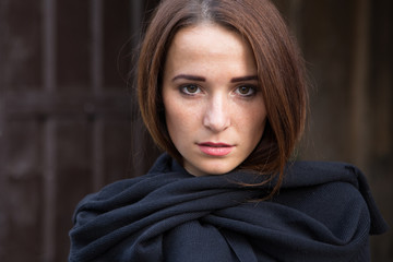 Girl in depression on the dark background