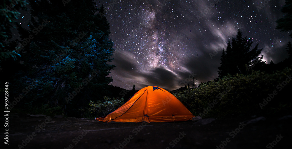 Tent under The Milky Way - obrazy, fototapety, plakaty 