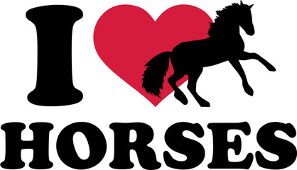 Sticker - I love horses with horse silhouette