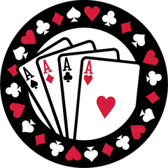 Poster - Poker emblem with four aces playing cards suits