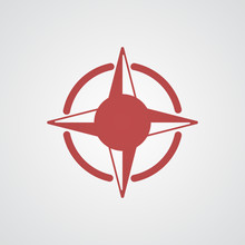 Flat Red Compass Rose Icon