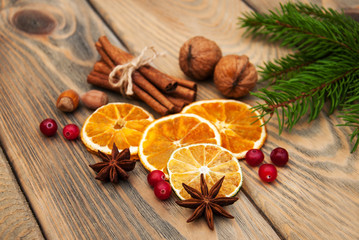 Wall Mural - Spices and dried oranges