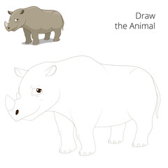 Wall Mural - Draw animal rhino educational game 