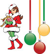 Christmas Santa Cute Helper Girl with Gift and Tree ornaments