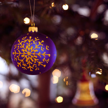 Purple Christmas Bauble With Gold Snowflake