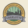 Grunge rubber stamp with name of Charlotte, North Carolina