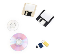 Set Of Computer Data Storage Media Floppy Disks, CD/DVD,  Flash Drive