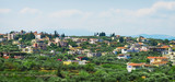 Fototapeta  - Aerial view of the town and mountains.