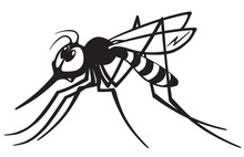 Cartoon Mosquito Gnat .Black And White Image