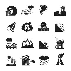 Sticker - Natural Disasters Monochrome Icons Set 