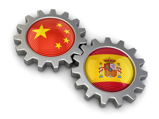 Poster - Chinese and Spanish flags on a gears (clipping path included)