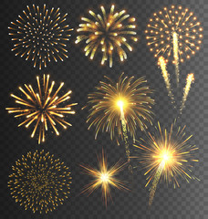 Festive Golden Firework Salute Burst on Transparent Background