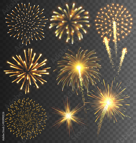 Fotografie, Obraz Festive Golden Firework Salute Burst on Transparent Background